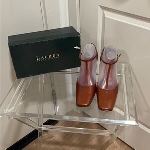 Lauren Ralph Lauren Ursula Cognac Lizard T-Strap Shoes
